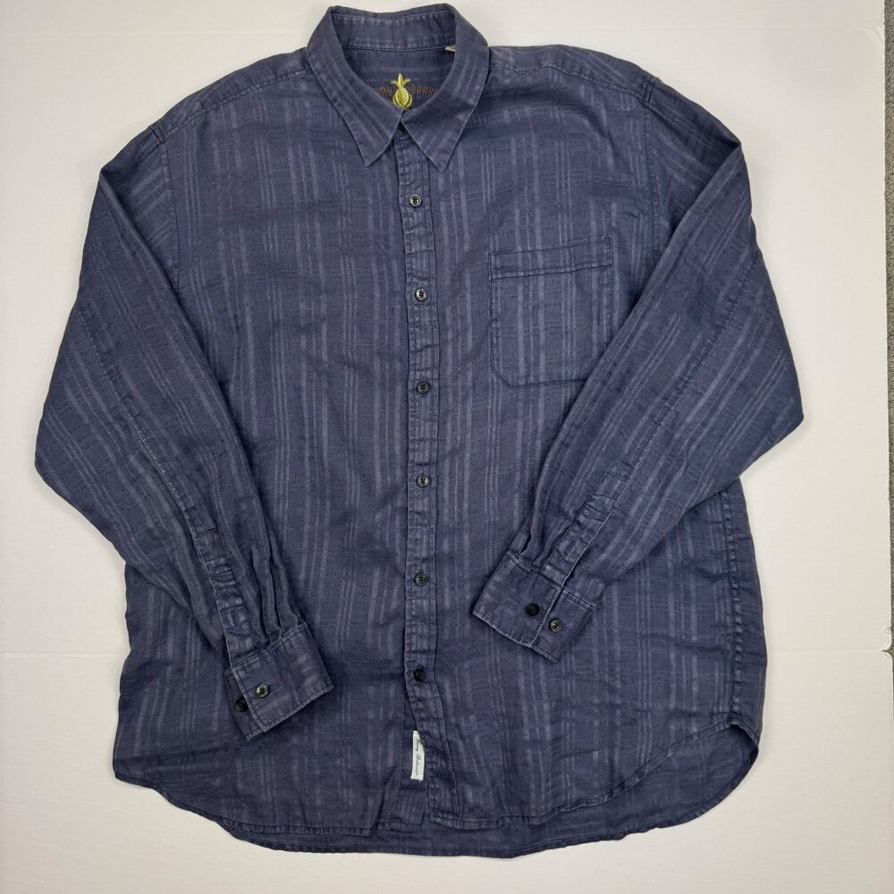 Tommy Bahama Mens Blue Linen Shirt L Long Sleeve Striped Button Up